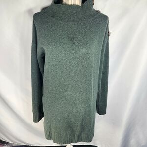 Loft Green High Neck Button Accent Long Sleeve Tunic Sweater Size Medium